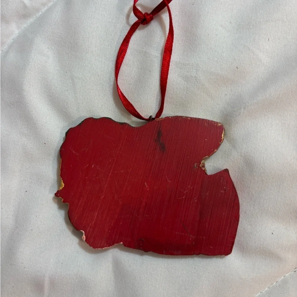 Beautiful 3 & 1/2” Red Angel Wooden Christmas Ornament